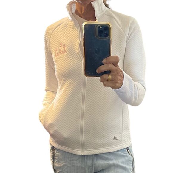 adidas Jackets & Blazers - Adidas White Zipper Down Long Sleeves Palm Springs Logo Jacket.Size S